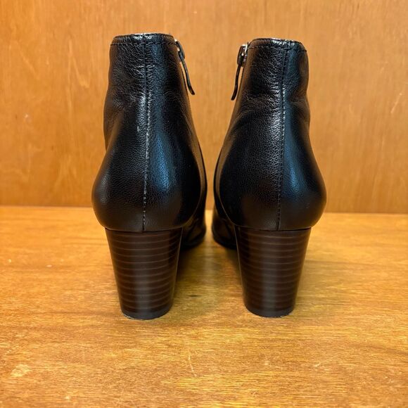 Designer Antonio Melani Black Leather Wood Heel Booties w/ Buckle Detail size 38 - Picture 6 of 11